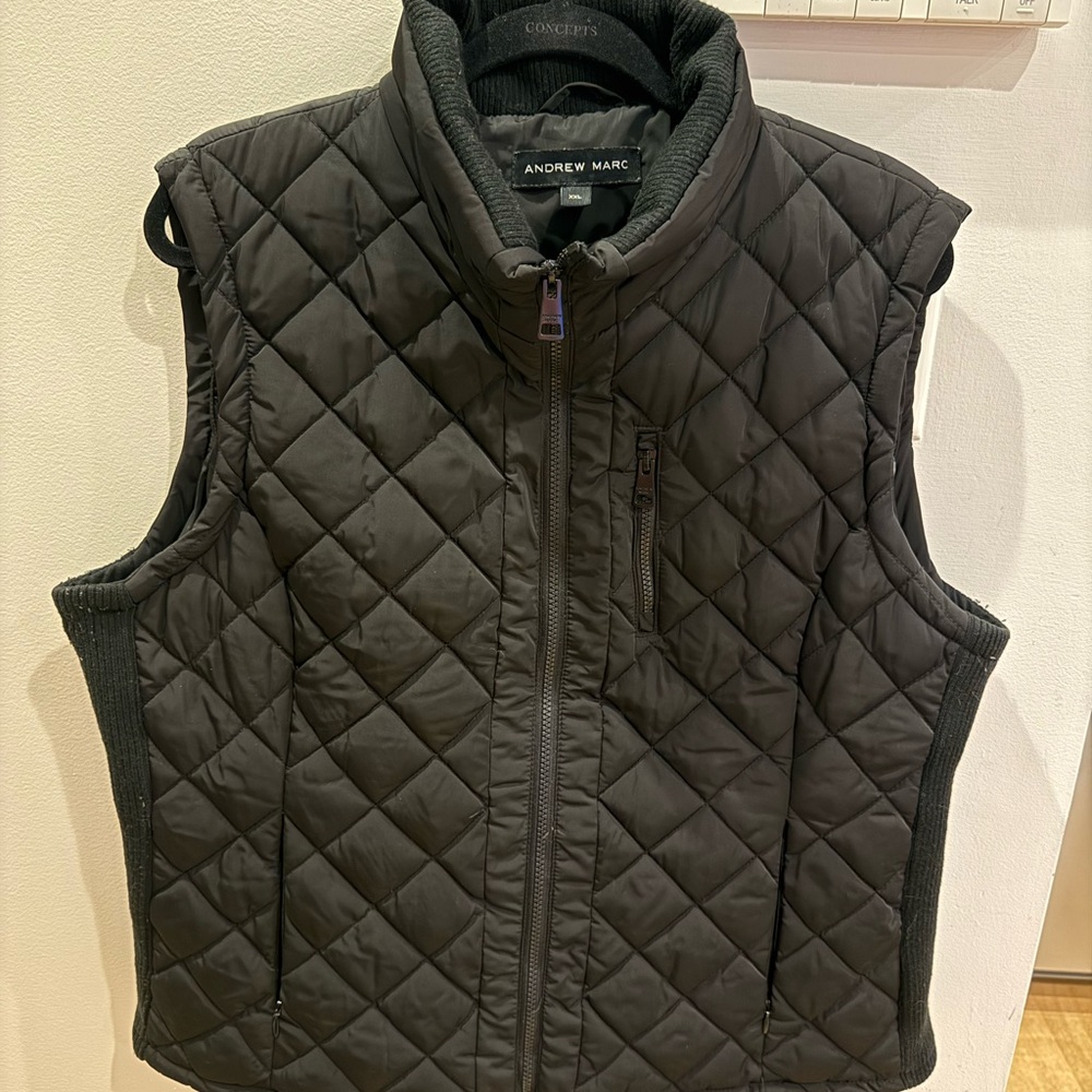 Andrew Marc Black Quilted Puffer Vest with Stand Collar